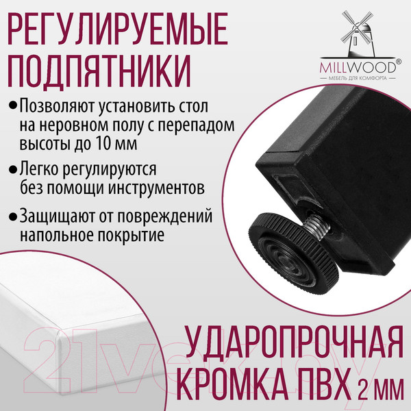 Изображение товара Обеденный стол Millwood Сеул Л 100x60x75 (белый/металл черный)
