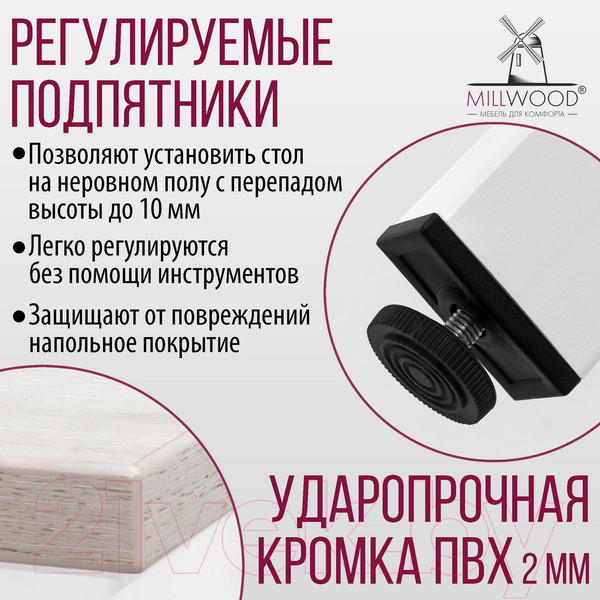 Изображение товара Обеденный стол Millwood Сеул Л 100x60x75 (дуб белый Craft/металл белый)