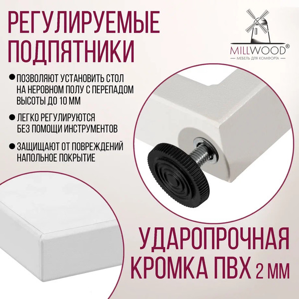 Изображение товара Компьютерный стол Millwood Лофт Гонконг ДТ-3 120x70x75 (белый/металл белый)