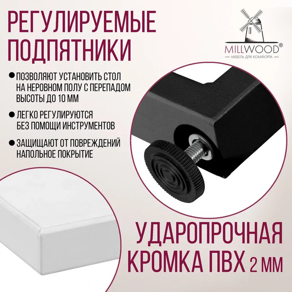 Изображение товара Компьютерный стол Millwood Лофт Гонконг ДТ-3 120x70x75 (белый/металл черный)
