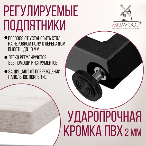 Изображение товара Компьютерный стол Millwood Лофт Гонконг ДТ-3 120x70x75 (дуб белый Craft/металл черный)