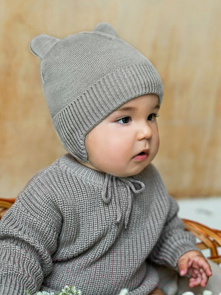 Изображение товара Шапочка для малышей Amarobaby Pure Love Bear Winter / AB-OD22-PLBW16/11-40 (серый, р.40-42)