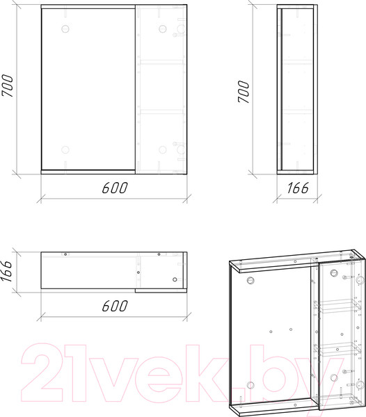 Изображение товара Шкаф с зеркалом для ванной Grossman Юнит 60 / 2060112 (кадена вуд)