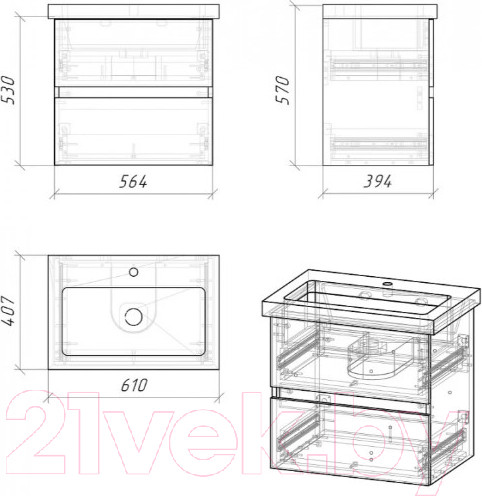 Изображение товара Тумба под умывальник Grossman Юнит 60 / 2060171 (кадена вуд)