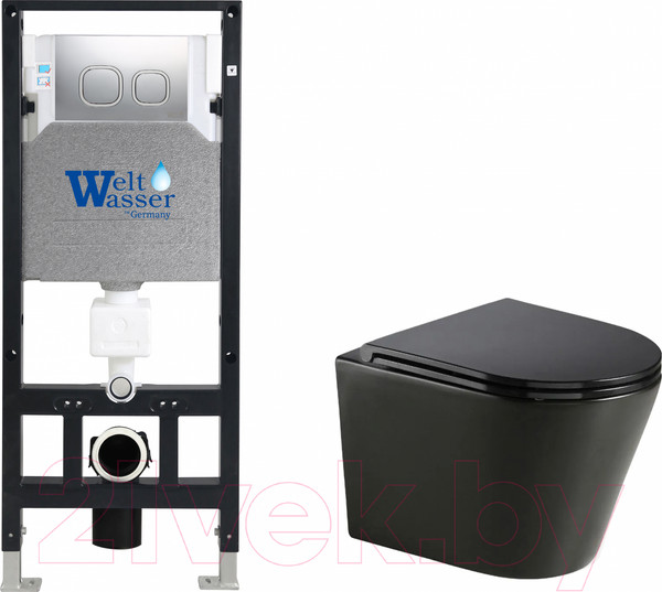 Изображение товара Унитаз подвесной с инсталляцией WeltWasser Amberg 506 + Salzbach 043 MT-BL + Amberg RD-CR