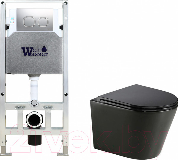 Изображение товара Унитаз подвесной с инсталляцией WeltWasser Amberg 506 ST + Salzbach 043 MT-BL + Amberg RD-CR