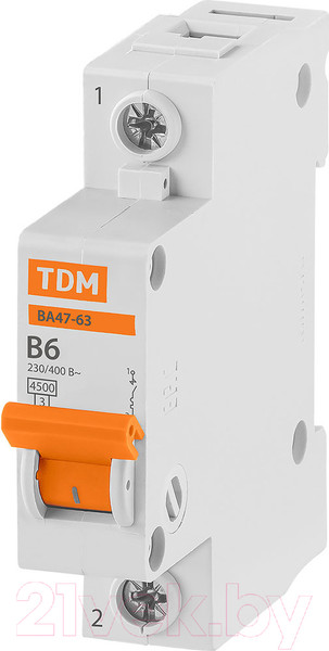 Изображение товара Выключатель автоматический TDM ВА47-63 1Р 6А 4.5кА / SQ0218-0037