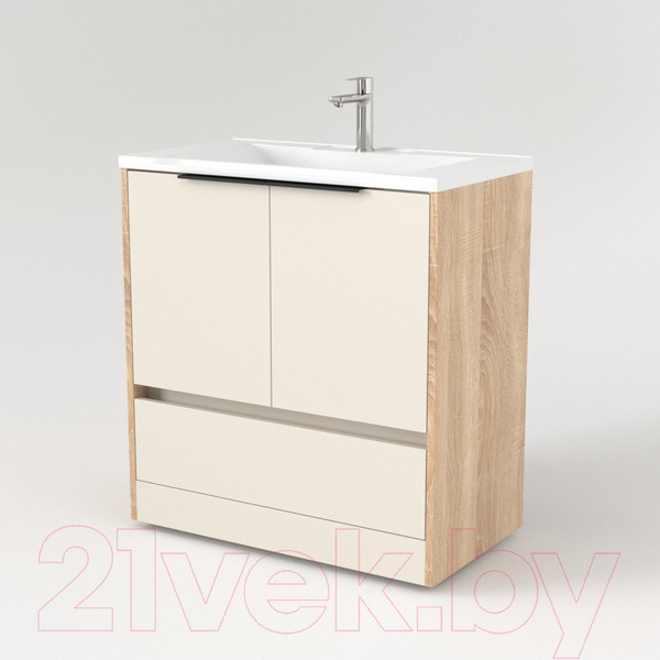 Изображение товара Тумба под умывальник Дабер 017 Andrea Elen 80 / Т17.8А.0.18Ч (бежевый/дуб бардолино/ручка черная)