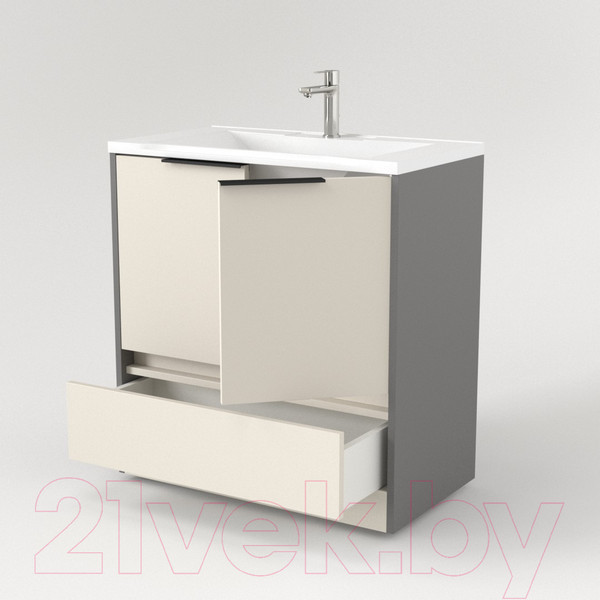 Изображение товара Тумба под умывальник Дабер 017 Andrea Elen 80 / Т17.8А.0.19Ч (бежевый/серый/ручка черная)