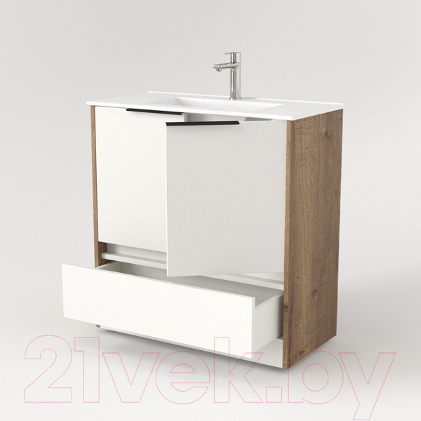 Изображение товара Тумба под умывальник Дабер 017 Andrea Elen 80 / Т17.8А.0.21Ч (дуб галифакс/белый/ручка черная)