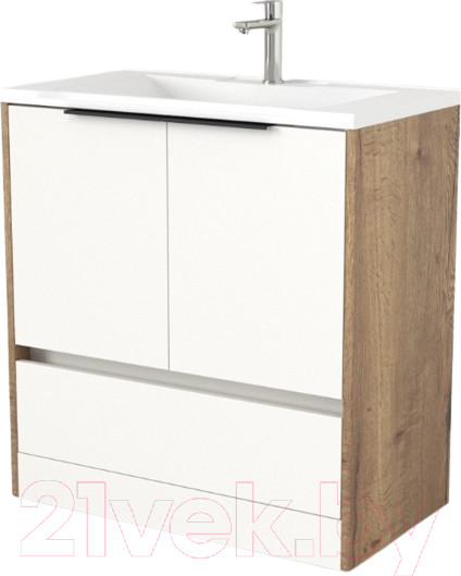 Изображение товара Тумба под умывальник Дабер 017 Andrea Elen 80 / Т17.8А.0.21Ч (дуб галифакс/белый/ручка черная)