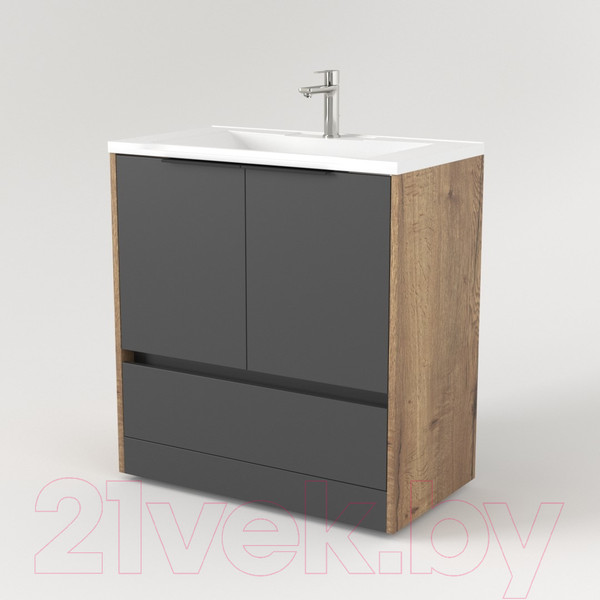 Изображение товара Тумба под умывальник Дабер 017 Andrea Elen 80 / Т17.8А.0.22Ч (дуб галифакс/серый/ручка черная)