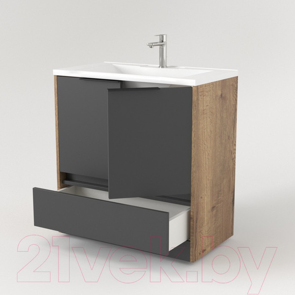 Изображение товара Тумба под умывальник Дабер 017 Andrea Elen 80 / Т17.8А.0.22Ч (дуб галифакс/серый/ручка черная)