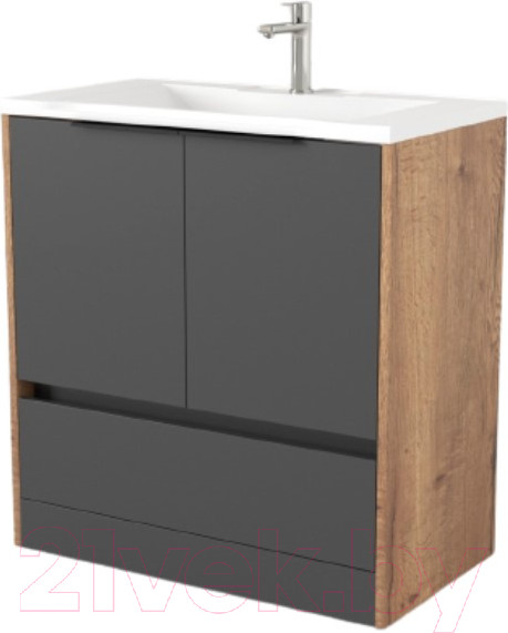 Изображение товара Тумба под умывальник Дабер 017 Andrea Elen 80 / Т17.8А.0.22Ч (дуб галифакс/серый/ручка черная)