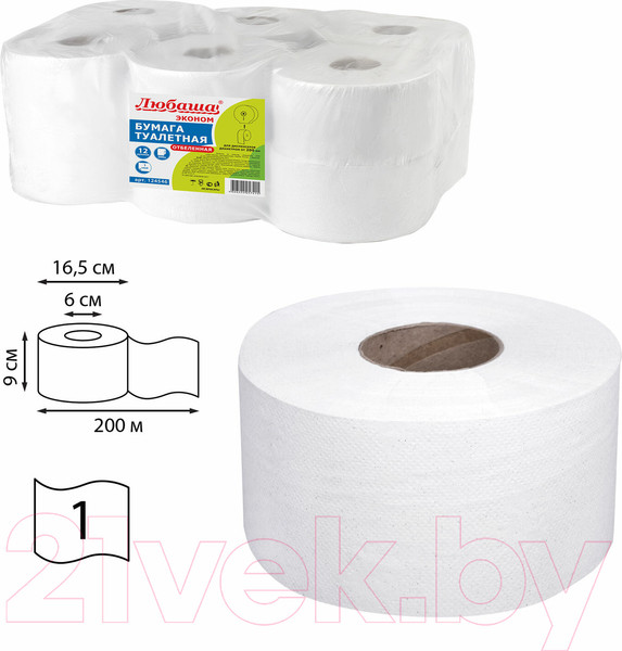 Изображение товара Туалетная бумага Любаша 124546 (12рул, белый)