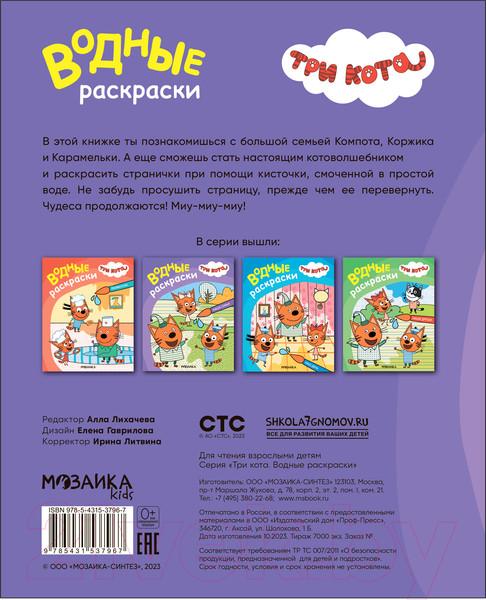 Изображение товара Раскраска Мозаика-Синтез Три кота. Водные раскраски. Наша семья / МС13796