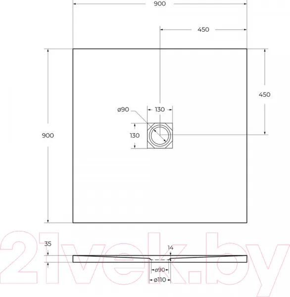 Изображение товара Душевой поддон BelBagno TRAY-MR-UNO-A-90-35-W