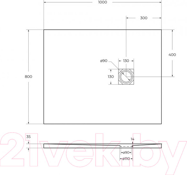 Изображение товара Душевой поддон BelBagno TRAY-MR-UNO-AH-100/80-35-W