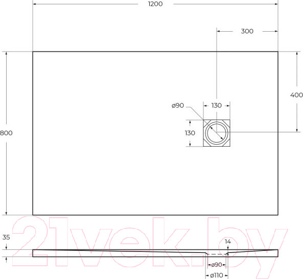 Изображение товара Душевой поддон BelBagno TRAY-MR-UNO-AH-120/80-35-NERO