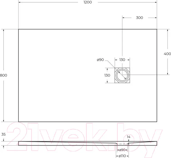 Изображение товара Душевой поддон BelBagno TRAY-MR-UNO-AH-120/80-35-W
