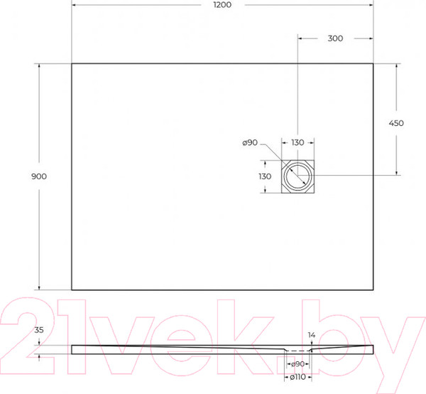 Изображение товара Душевой поддон BelBagno TRAY-MR-UNO-AH-120/90-35-NERO
