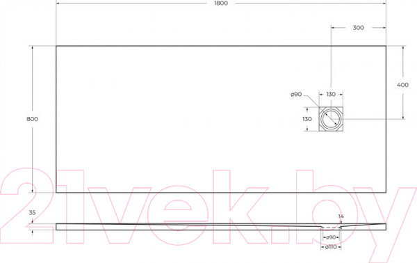 Изображение товара Душевой поддон BelBagno TRAY-MR-UNO-AH-180/80-35-W