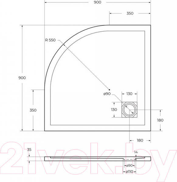 Изображение товара Душевой поддон BelBagno TRAY-MR-UNO-R-90-550-35-NERO