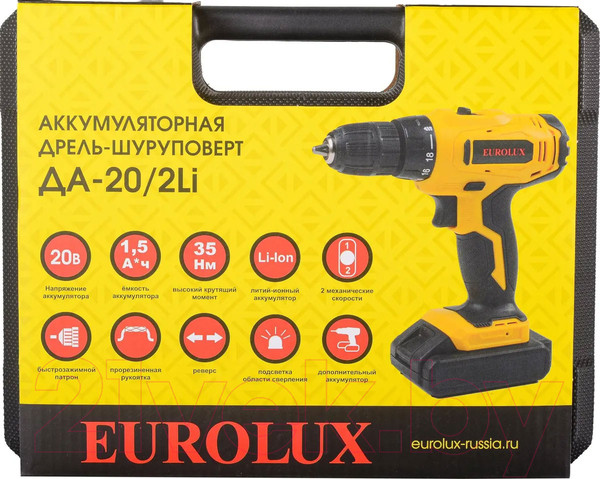 Изображение товара Аккумуляторная дрель-шуруповерт EUROLUX ДА-20/2Li (72/14/52)