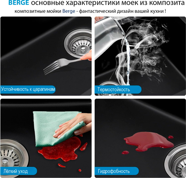 Изображение товара Мойка кухонная Berge BR-7322 (графитовый)