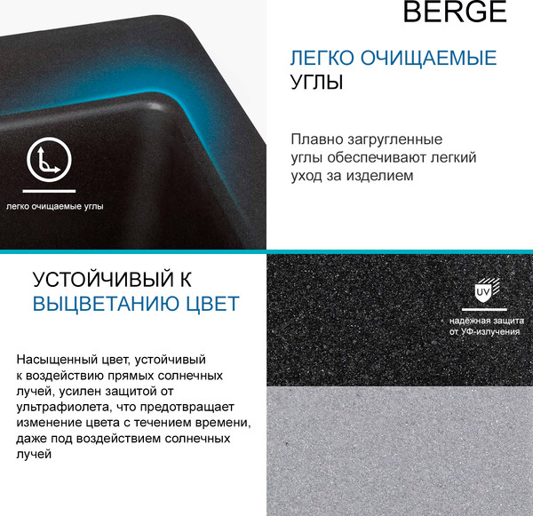 Изображение товара Мойка кухонная Berge BR-7322 (черный)