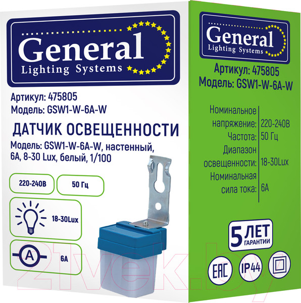 Изображение товара Датчик освещенности General Lighting GSW1-W-6A-W / 475805