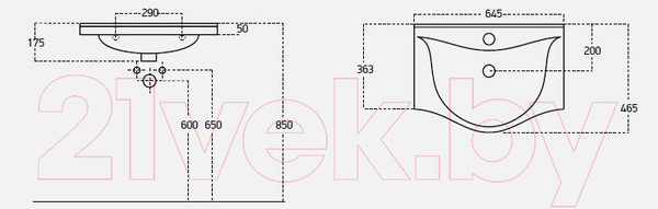 Изображение товара Тумба с умывальником Гамма Р25оФ8 У-65 Альбатрос-10065 (улыбка)
