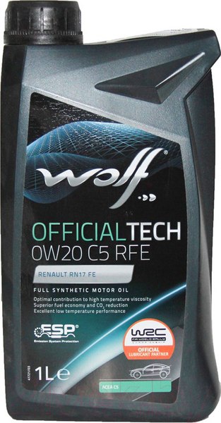 Изображение товара Моторное масло WOLF OfficialTech 0W20 C5 RFE / 65635/1 (1л)