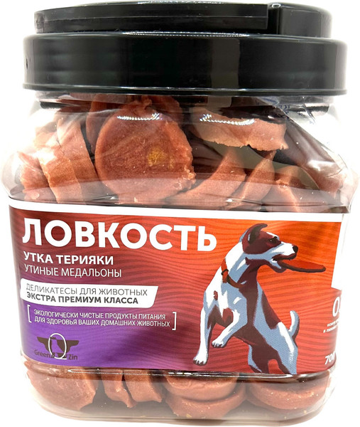 Изображение товара Лакомство для собак Green QZin Ловкость Утка терияки Утиные медальоны (700г)