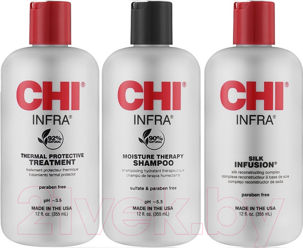 Изображение товара Набор косметики для волос CHI Infra Trio Шампунь+Маска+Восстанавливающий комплекс (3x355мл)