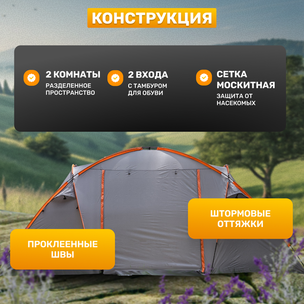 Изображение товара Палатка Sundays ZC-TT020-4P (2+2) (темно-серый/желтый)
