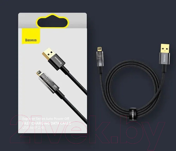 Изображение товара Кабель Baseus Explorer Series Auto Power-Off USB to IP 2.4A / CATS000501 (2м, черный)