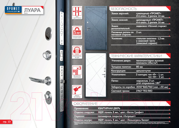 Изображение товара Входная дверь Промет Луара бетон графит (96x205, левая)