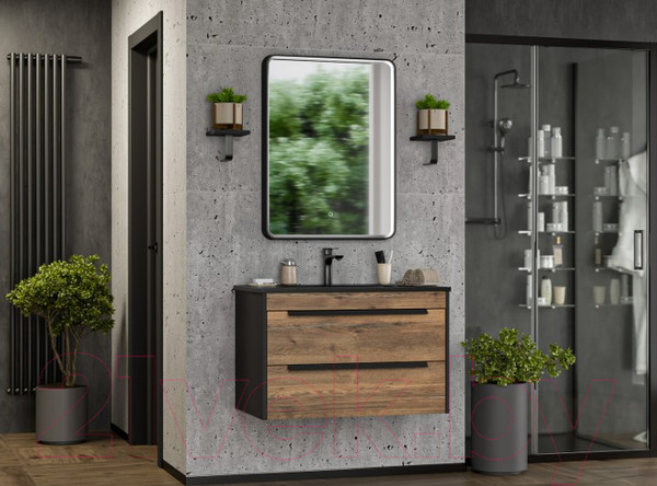 Изображение товара Тумба под умывальник Brevita Monsour 80 / MON-09080-0102Я (черный/темное дерево)