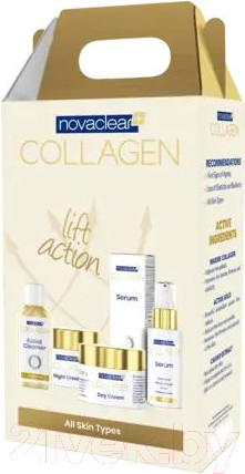 Изображение товара Набор косметики для лица Novaclear Collagen Крем дневной+Крем ночной+Сыворотка+Средство д/умывания (50мл+50мл+30мл+50мл)