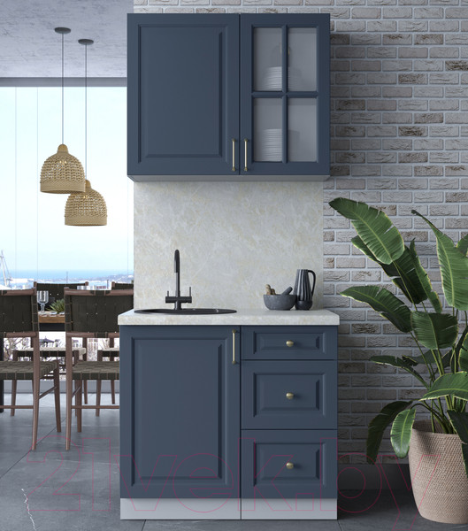 Изображение товара Кухонный гарнитур Интерлиния Мила Шато 0.9А (индиго/индиго/опал светлый)