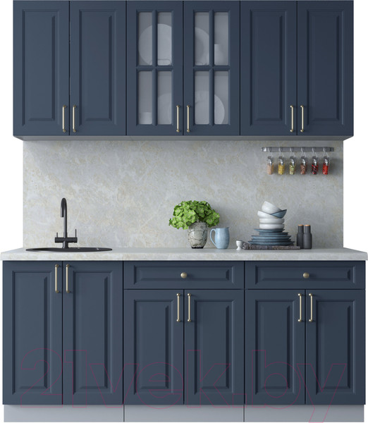 Изображение товара Кухонный гарнитур Интерлиния Мила Шато 1.8А (индиго/индиго/опал светлый)