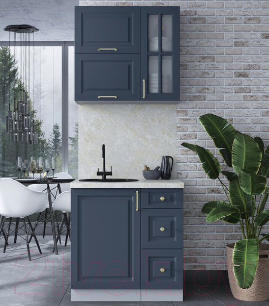 Изображение товара Кухонный гарнитур Интерлиния Мила Шато 0.8Б (индиго/индиго/опал светлый)