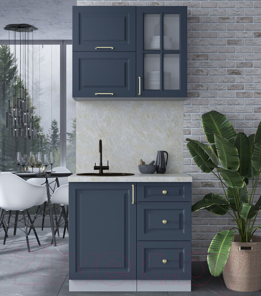 Изображение товара Кухонный гарнитур Интерлиния Мила Шато 0.9Б (индиго/индиго/опал светлый)