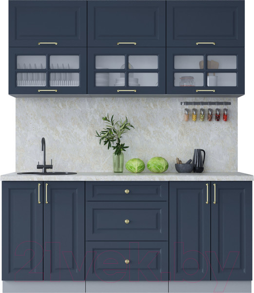 Изображение товара Кухонный гарнитур Интерлиния Мила Шато 1.8Б (индиго/индиго/опал светлый)