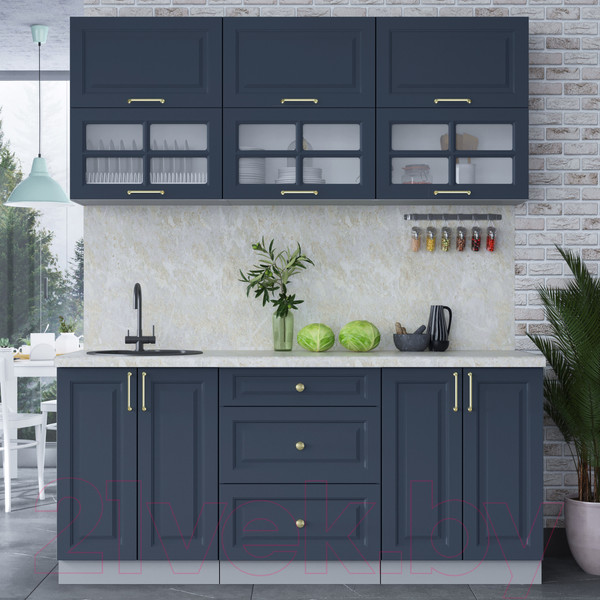 Изображение товара Кухонный гарнитур Интерлиния Мила Шато 1.8Б (индиго/индиго/опал светлый)