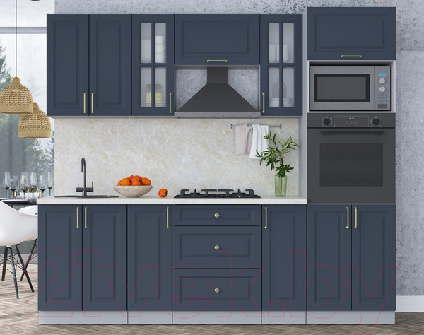 Изображение товара Кухонный гарнитур Интерлиния Мила Шато 2.4В (индиго/индиго/опал светлый)