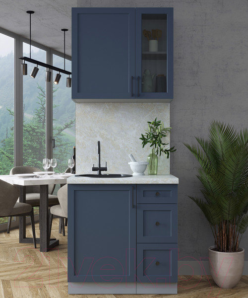 Изображение товара Кухонный гарнитур Интерлиния Тренд 0.8А (индиго/индиго/опал светлый)
