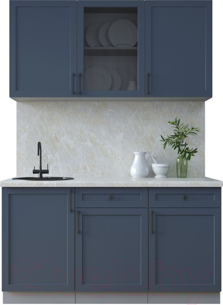Изображение товара Кухонный гарнитур Интерлиния Тренд 1.5А (индиго/индиго/опал светлый)