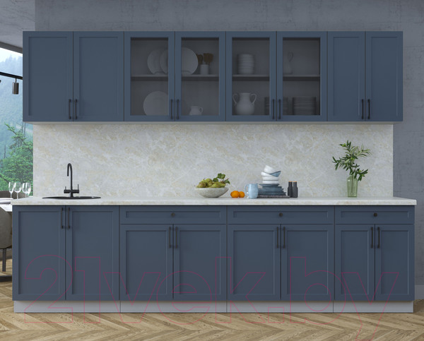 Изображение товара Кухонный гарнитур Интерлиния Тренд 3.0А (индиго/индиго/опал светлый)